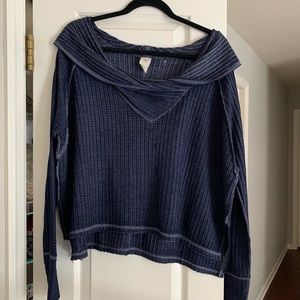 Free People Off Shoulder Waffle Long Sleeve